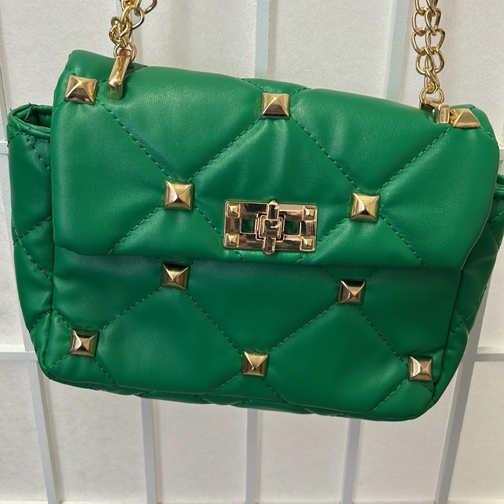 Green Studded Crossbody Bag.